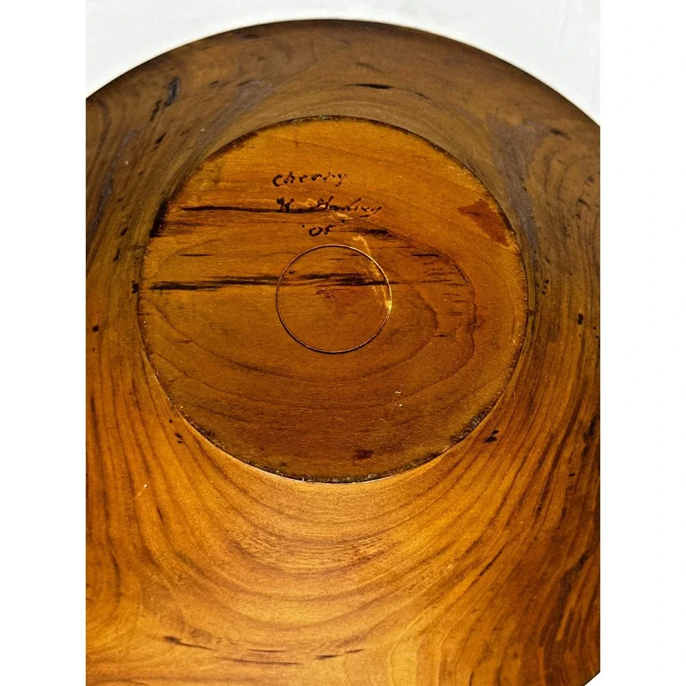 Handmade Burl Grain Cherry Wood Bowl Signed Farmhouse Decor Accent